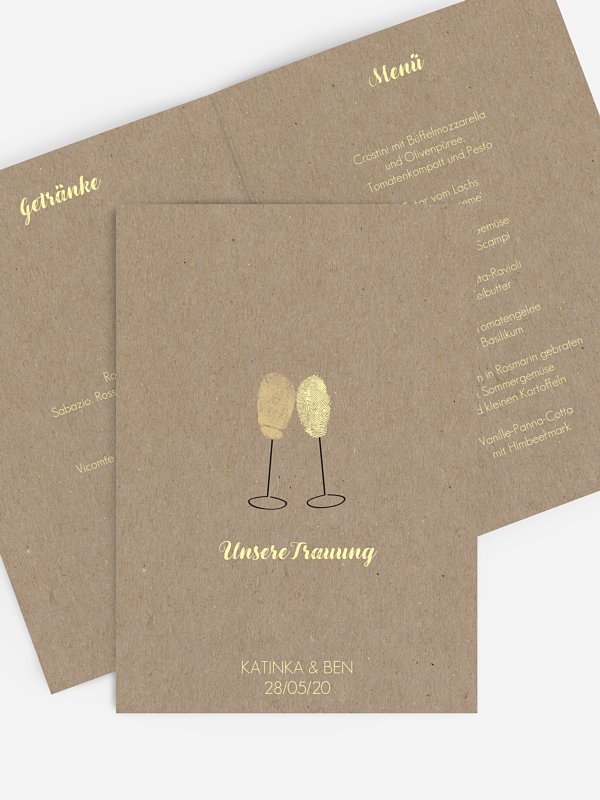 Menükarte Hochzeit Fingerprint Kraftpapier