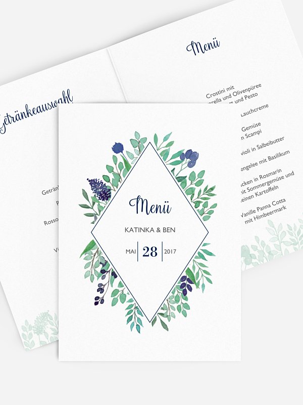 Menükarte Hochzeit Bloomy