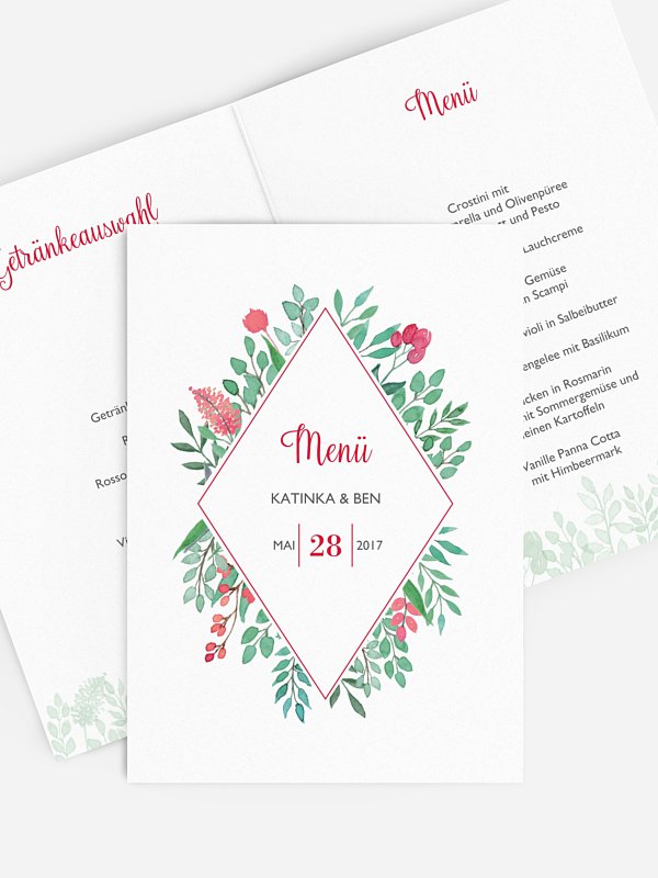 Menükarte Hochzeit Bloomy
