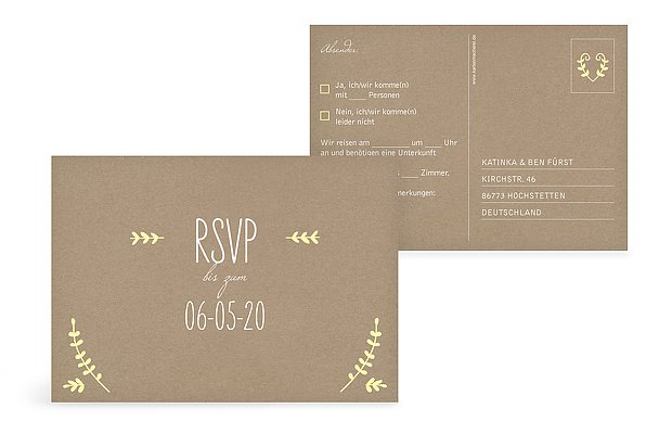 Antwortkarte Hochzeit Rustic Love Kraftpapier
