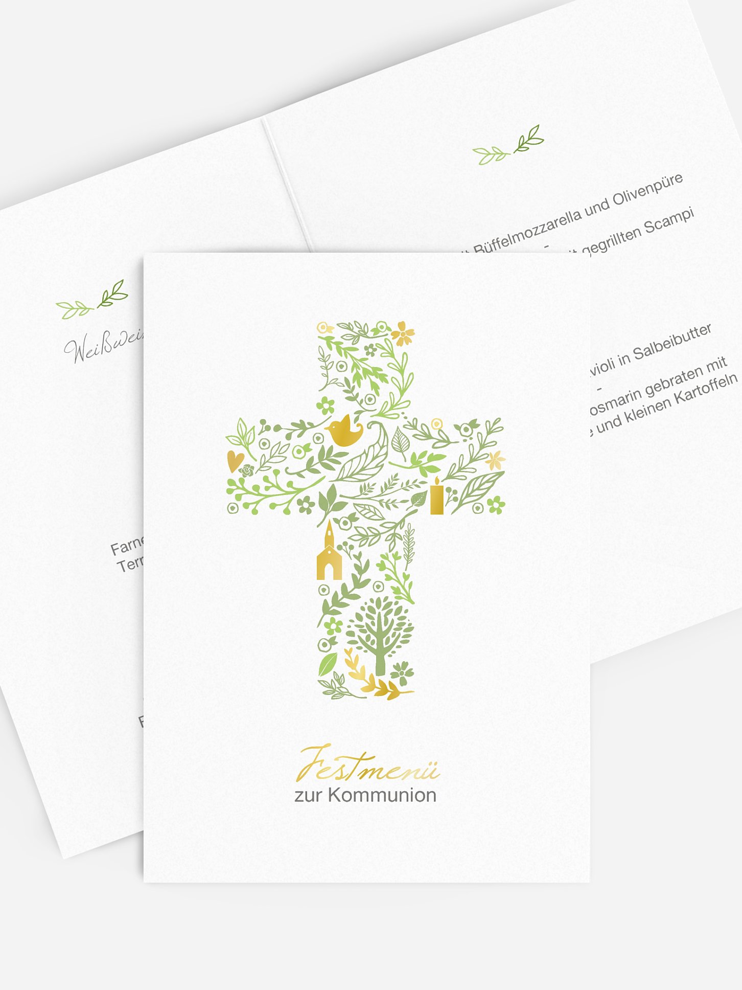 Menükarte Kommunion Florale Botschaft