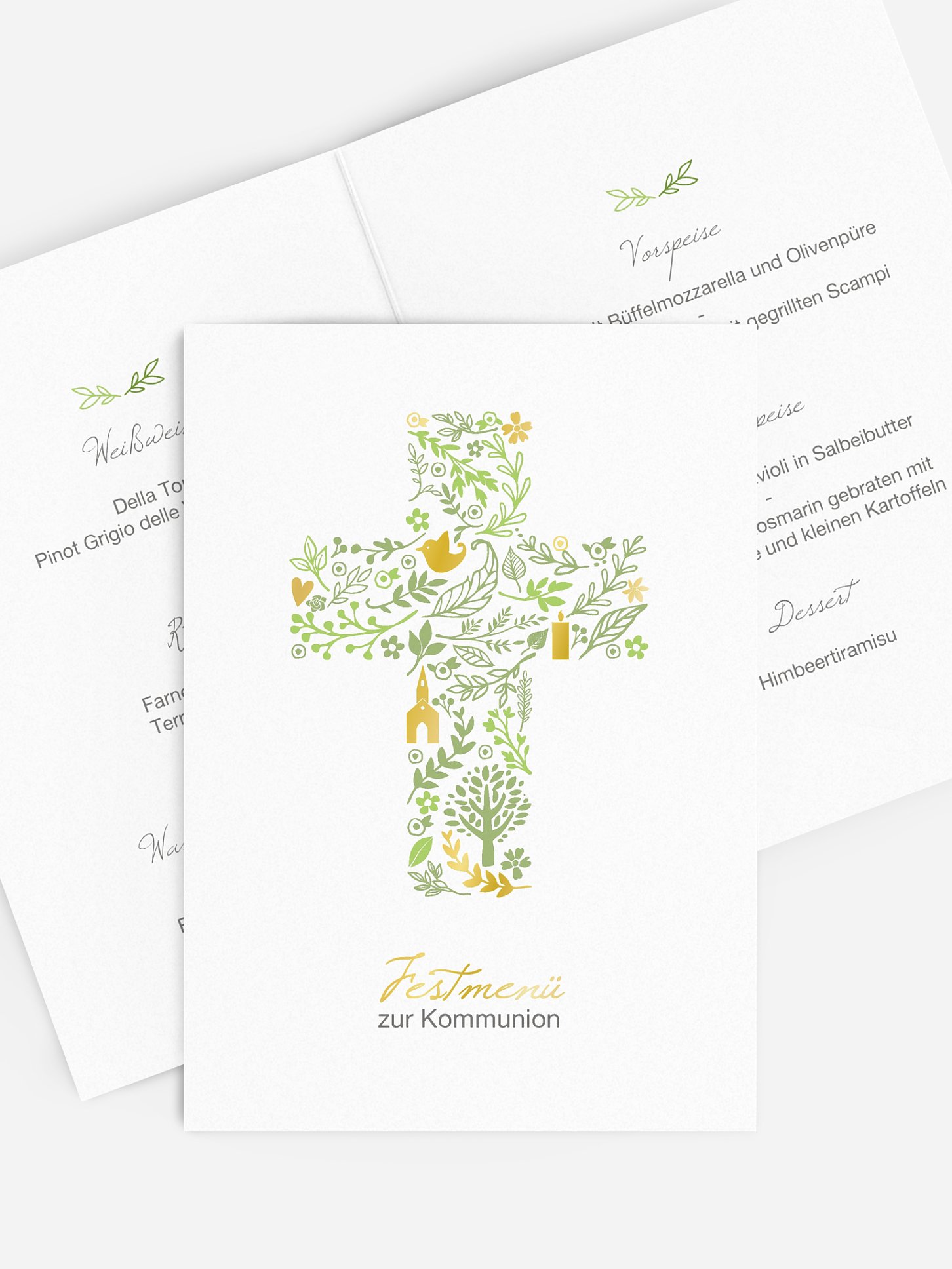Menükarte Kommunion Florale Botschaft
