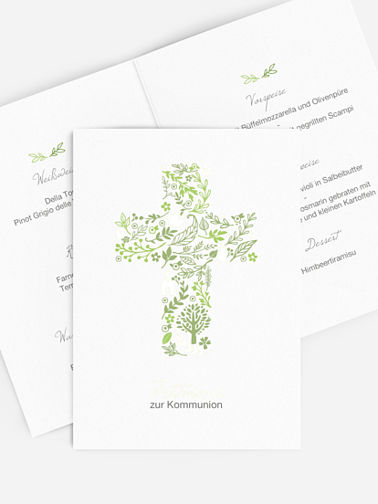 Menükarte Kommunion Florale Botschaft