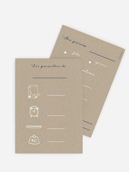 Carte pronostic baby shower Pictos vintage