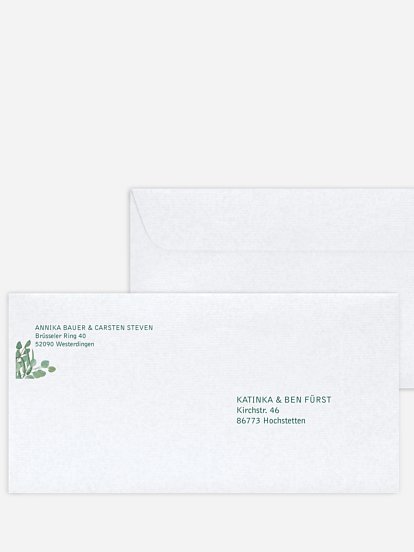 Bedruckter Briefumschlag Hochzeit Eucalyptus