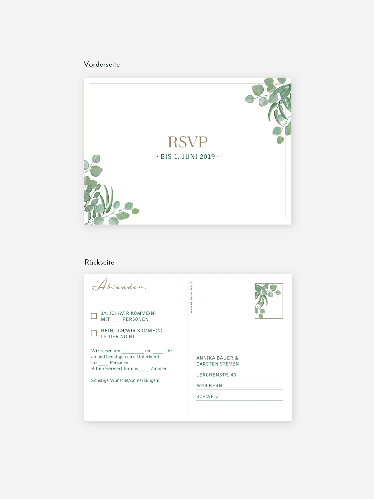 Antwortkarte Hochzeit Eucalyptus