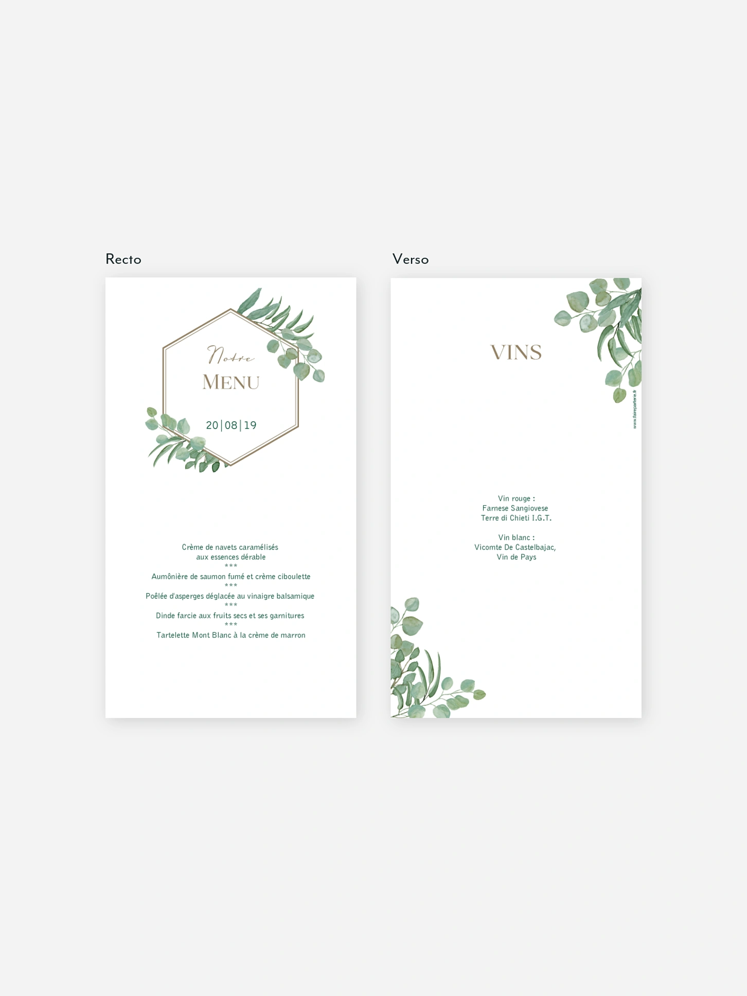 Menu mariage Eucalyptus