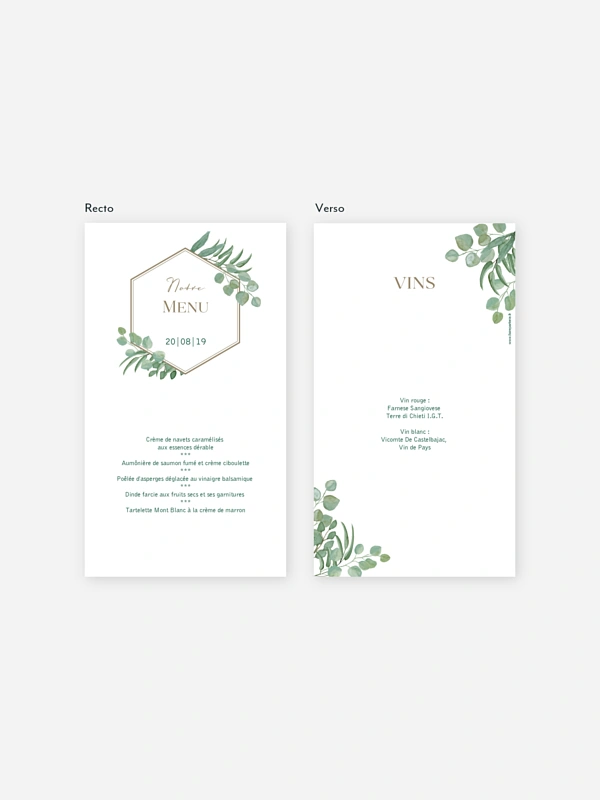 Menu mariage Eucalyptus
