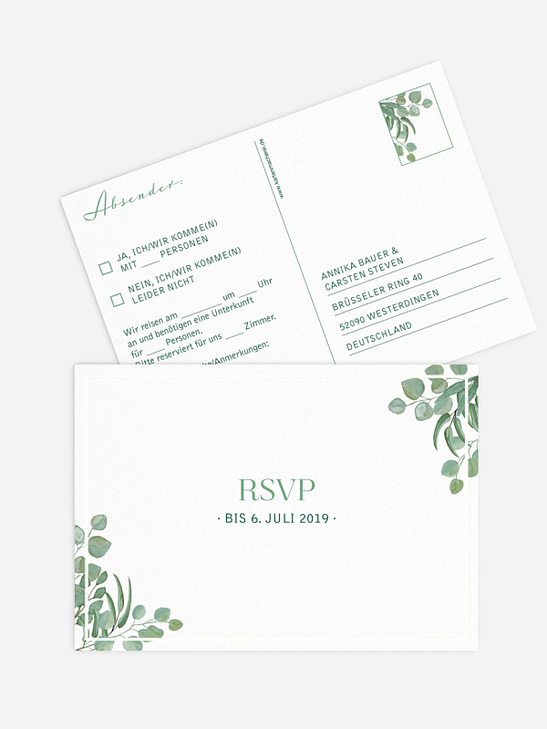 Antwortkarte Hochzeit Eucalyptus Premium