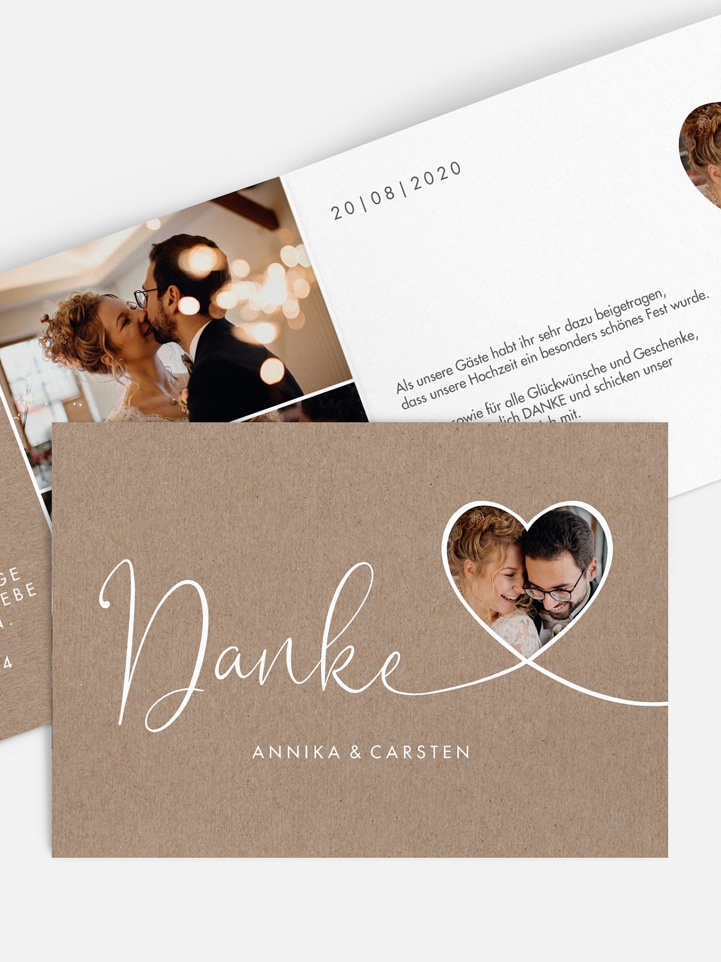Dankeskarte Hochzeit Herzglück (gestanzt)