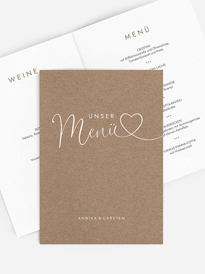 Menükarte Hochzeit Herzglück