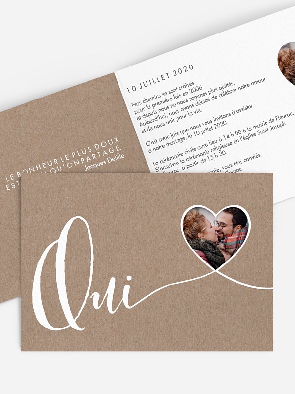 Faire-part mariage Joli coeur découpé