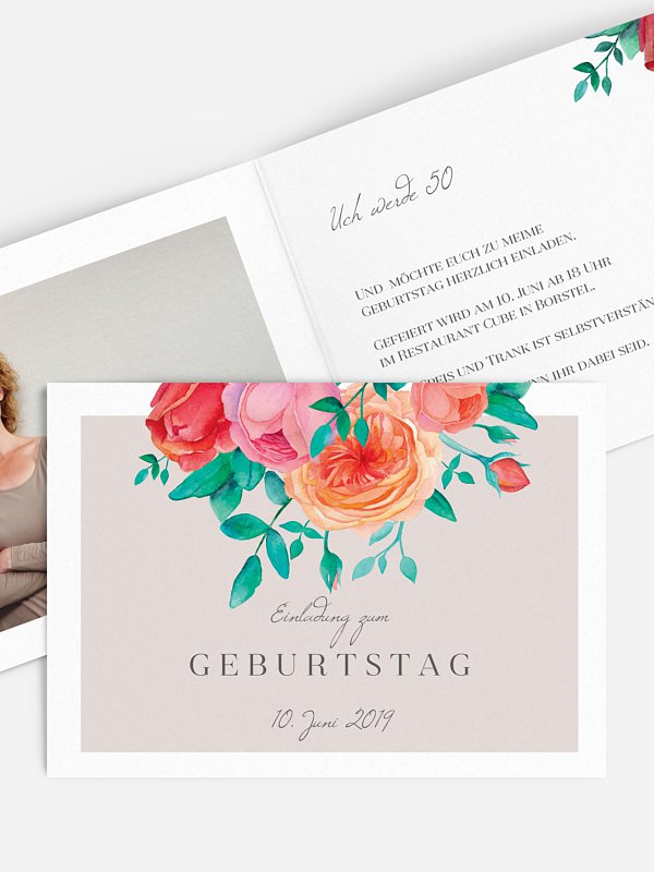 Einladung 50. Geburtstag Flower Bouquet