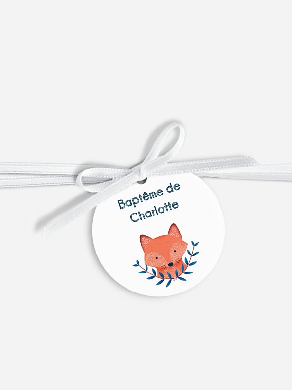 Étiquette avec ruban baptême Fairy fox