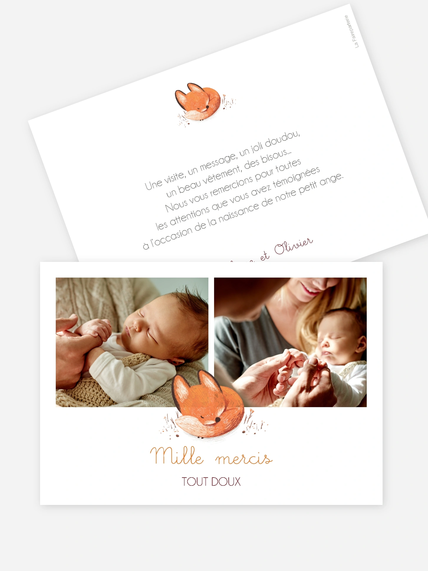 Carte remerciement naissance Petit renard