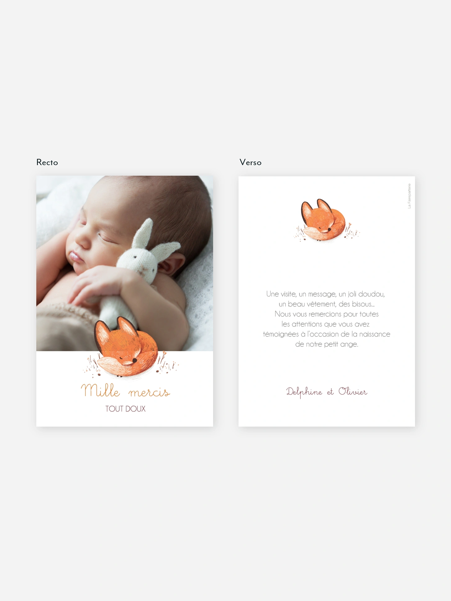 Carte remerciement naissance Petit renard