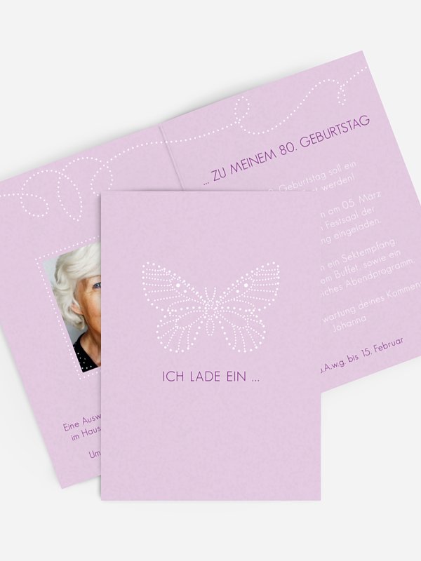 Einladung 80. Geburtstag Schmetterling