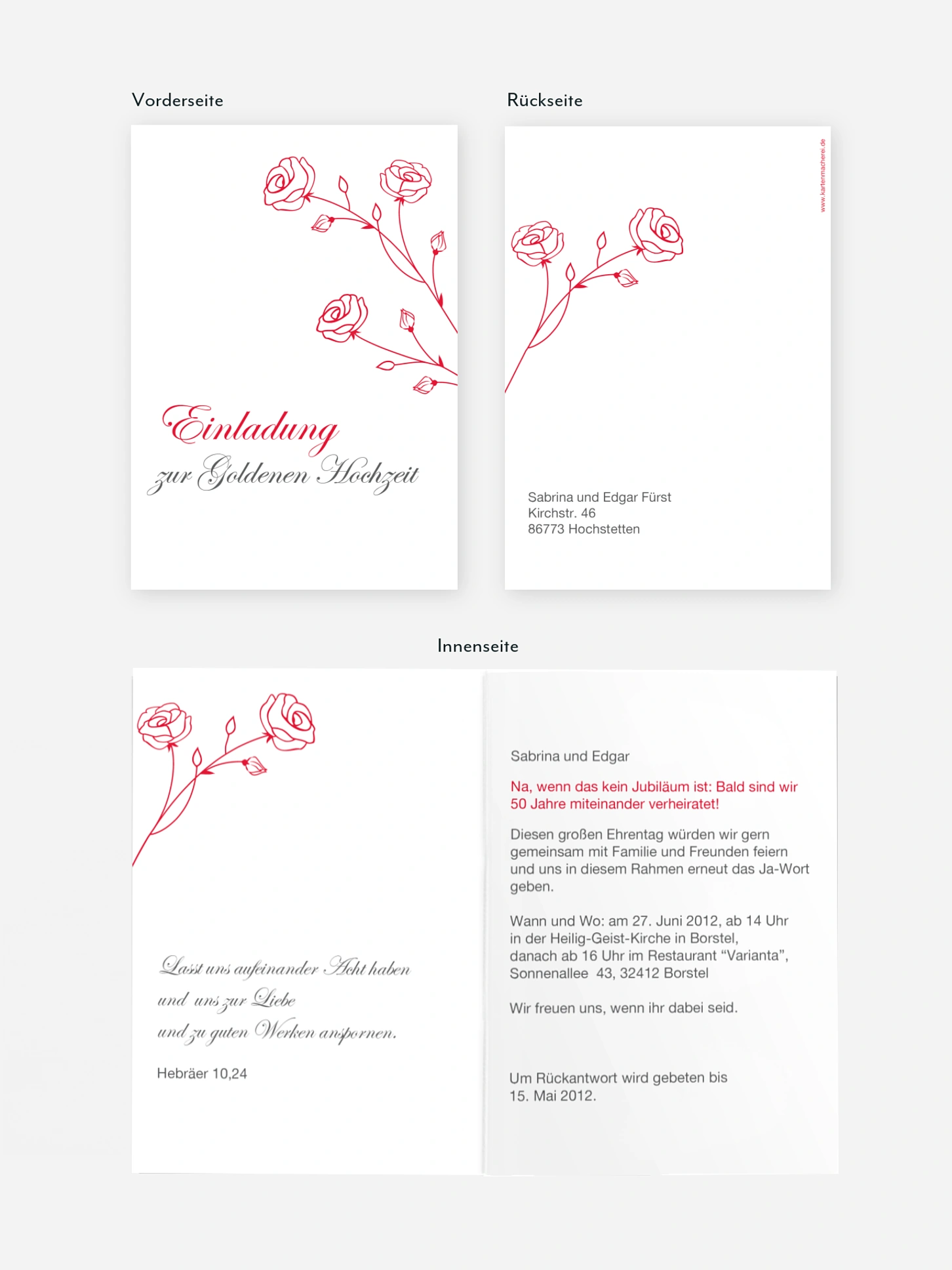 Einladung zur Goldenen Hochzeit Roses