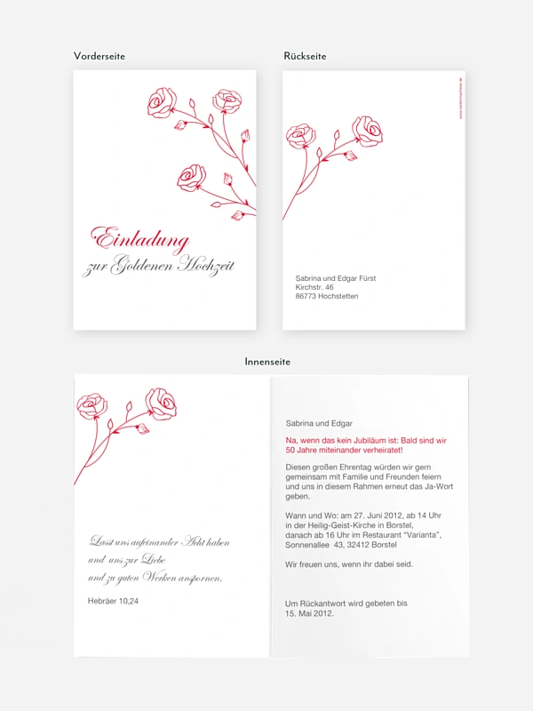 Einladung zur Goldenen Hochzeit Roses
