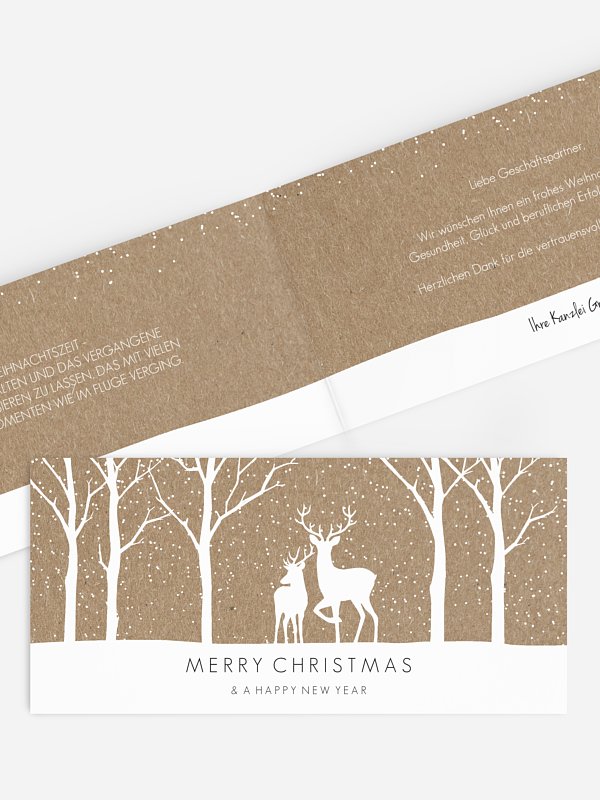 Geschäftliche Weihnachtskarte Tierreich Kraftpapier