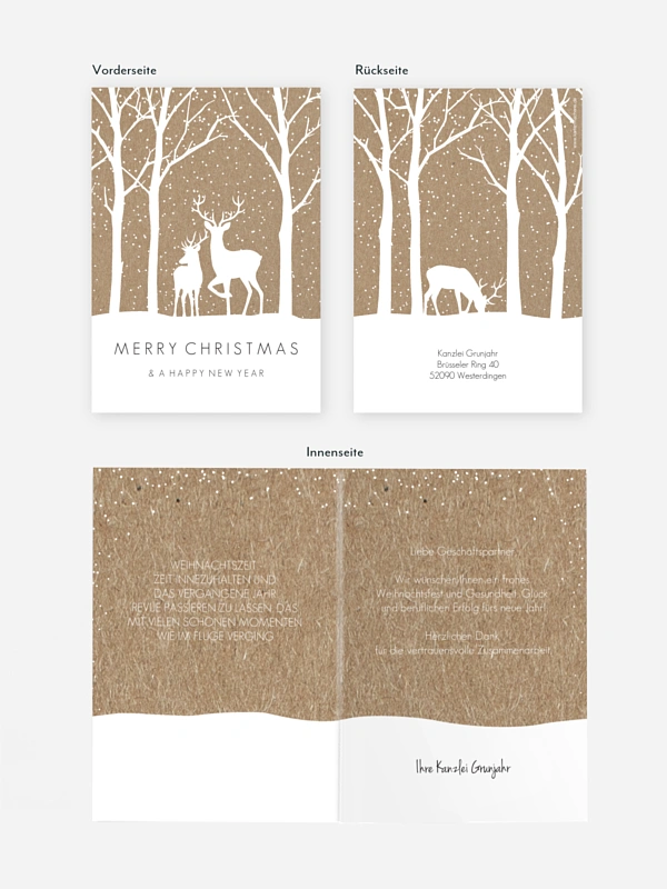 Geschäftliche Weihnachtskarte Tierreich Kraftpapier
