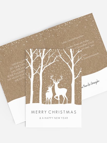 Geschäftliche Weihnachtskarte Tierreich Kraftpapier
