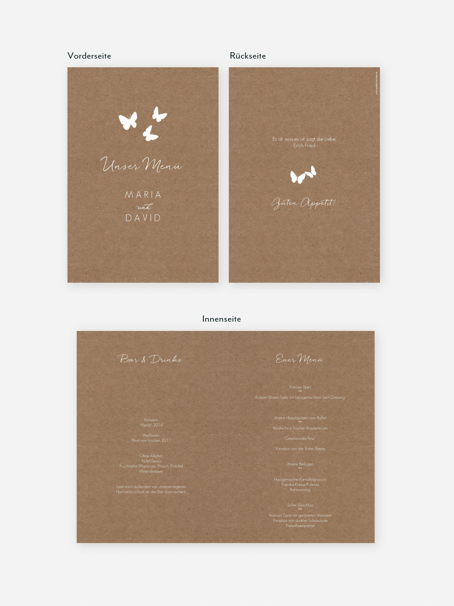 Menükarte Hochzeit Herzflattern