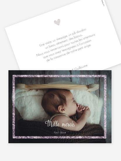 Carte remerciement naissance Portrait chic - dorure