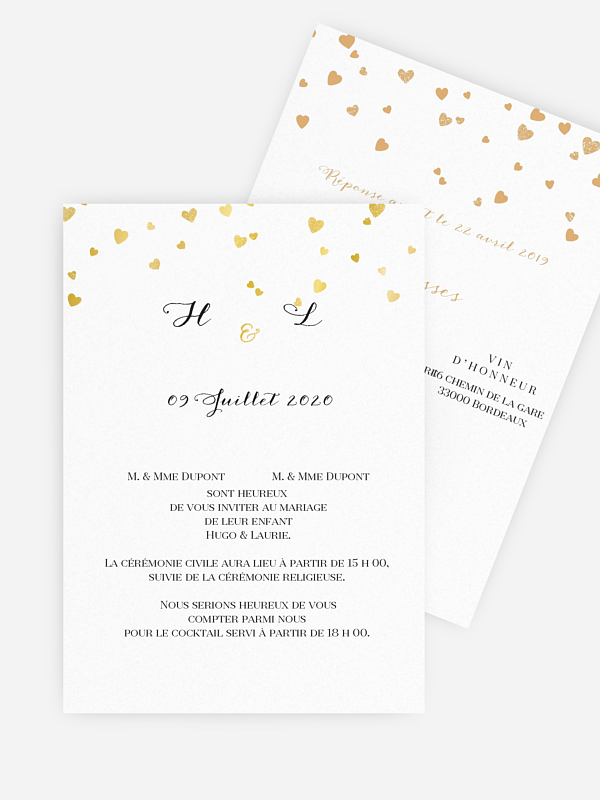 Faire-part de mariage Pluie d'amour - dorure