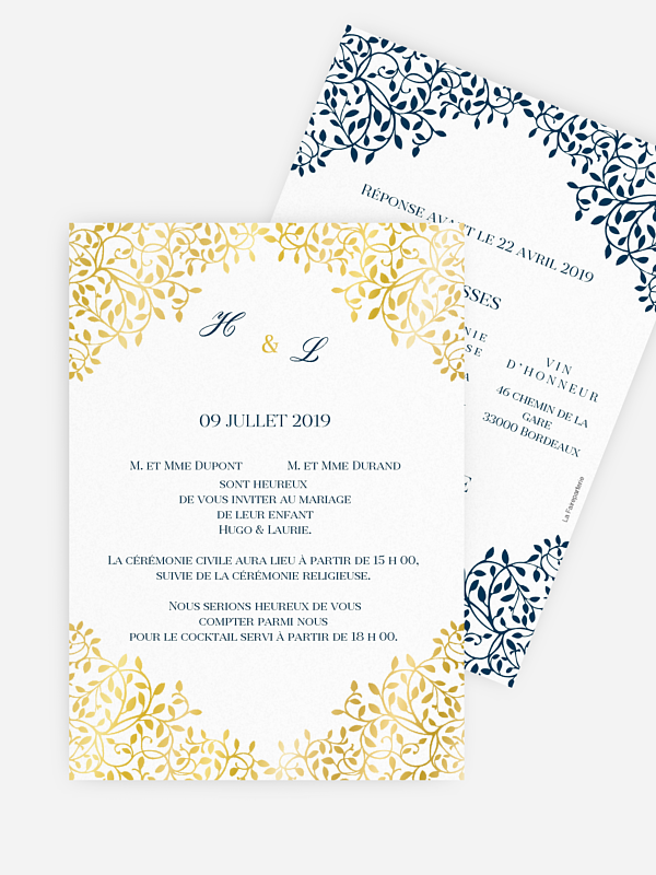 Faire-part de mariage Romance - Dorure
