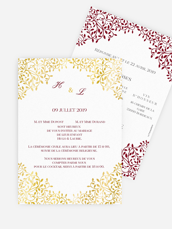 Faire-part de mariage Romance - Dorure
