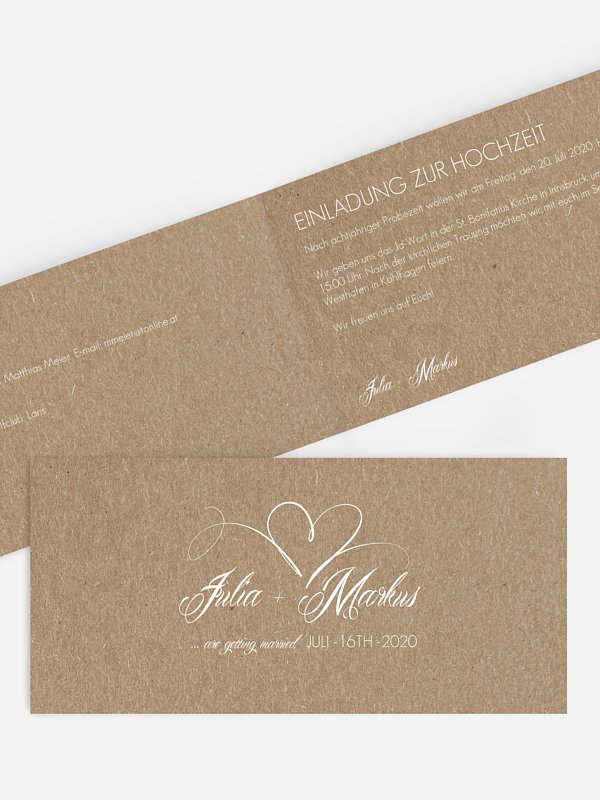Hochzeitseinladung Herzschlag Kraftpapier