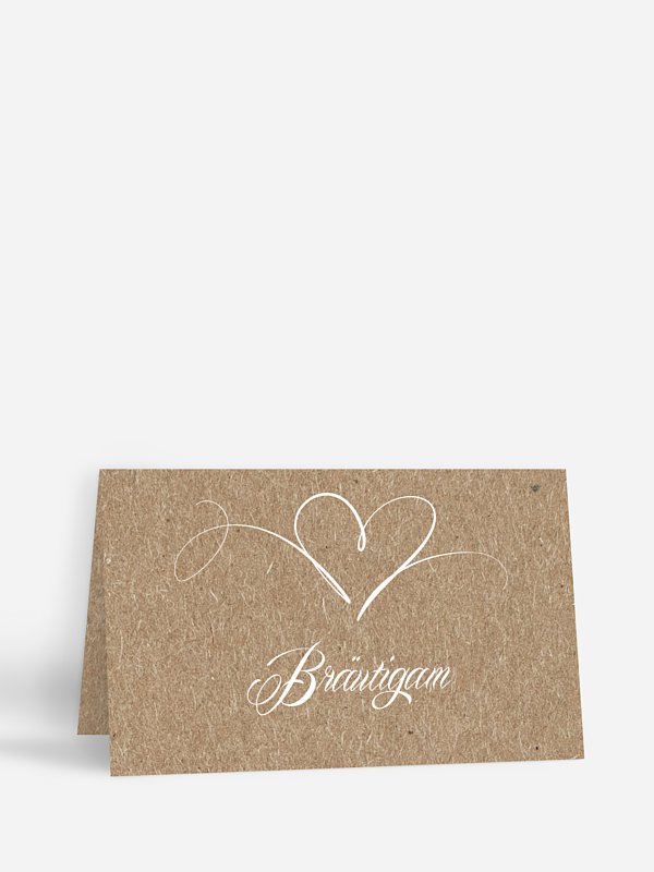 Tischkarte Hochzeit Herzschlag Kraftpapier