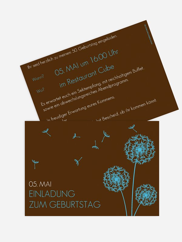 Einladung 50. Geburtstag Pusteblume