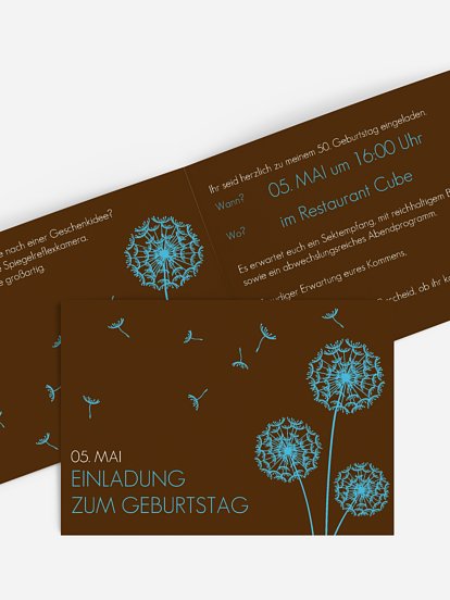 Einladung 50. Geburtstag Pusteblume