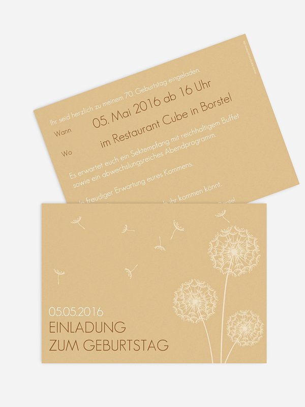 Einladung 70. Geburtstag Pusteblume
