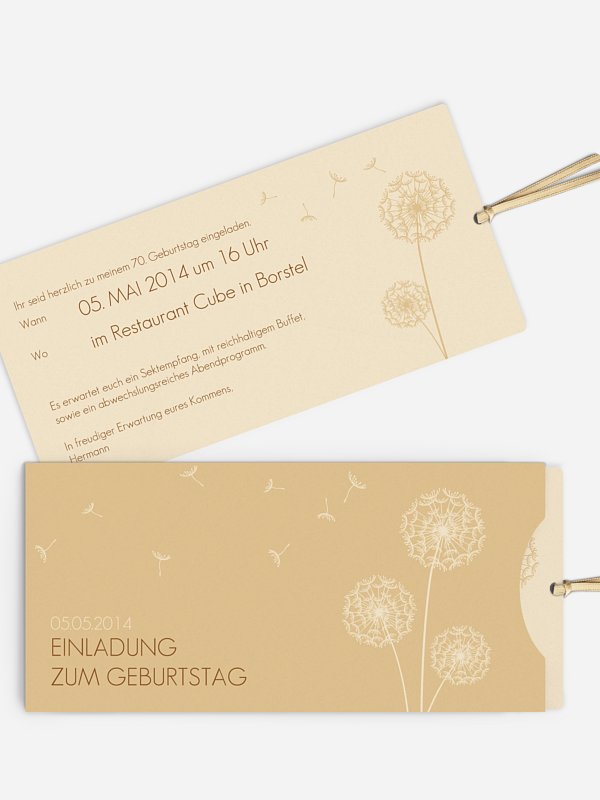 Einladung 70. Geburtstag Pusteblume