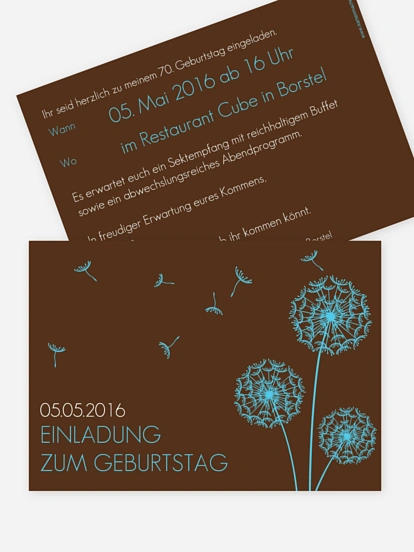 Einladung 70. Geburtstag Pusteblume