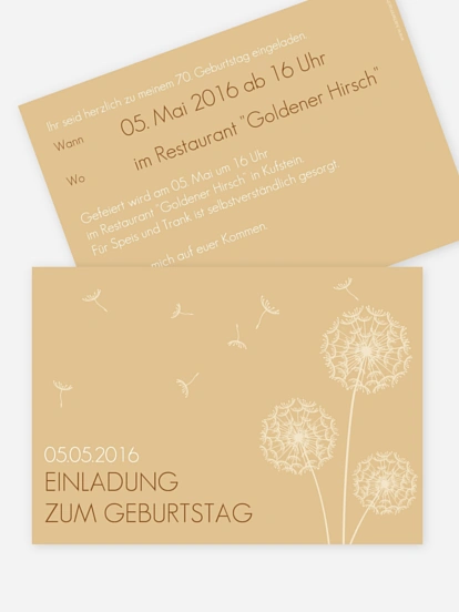 Einladung 70. Geburtstag Pusteblume