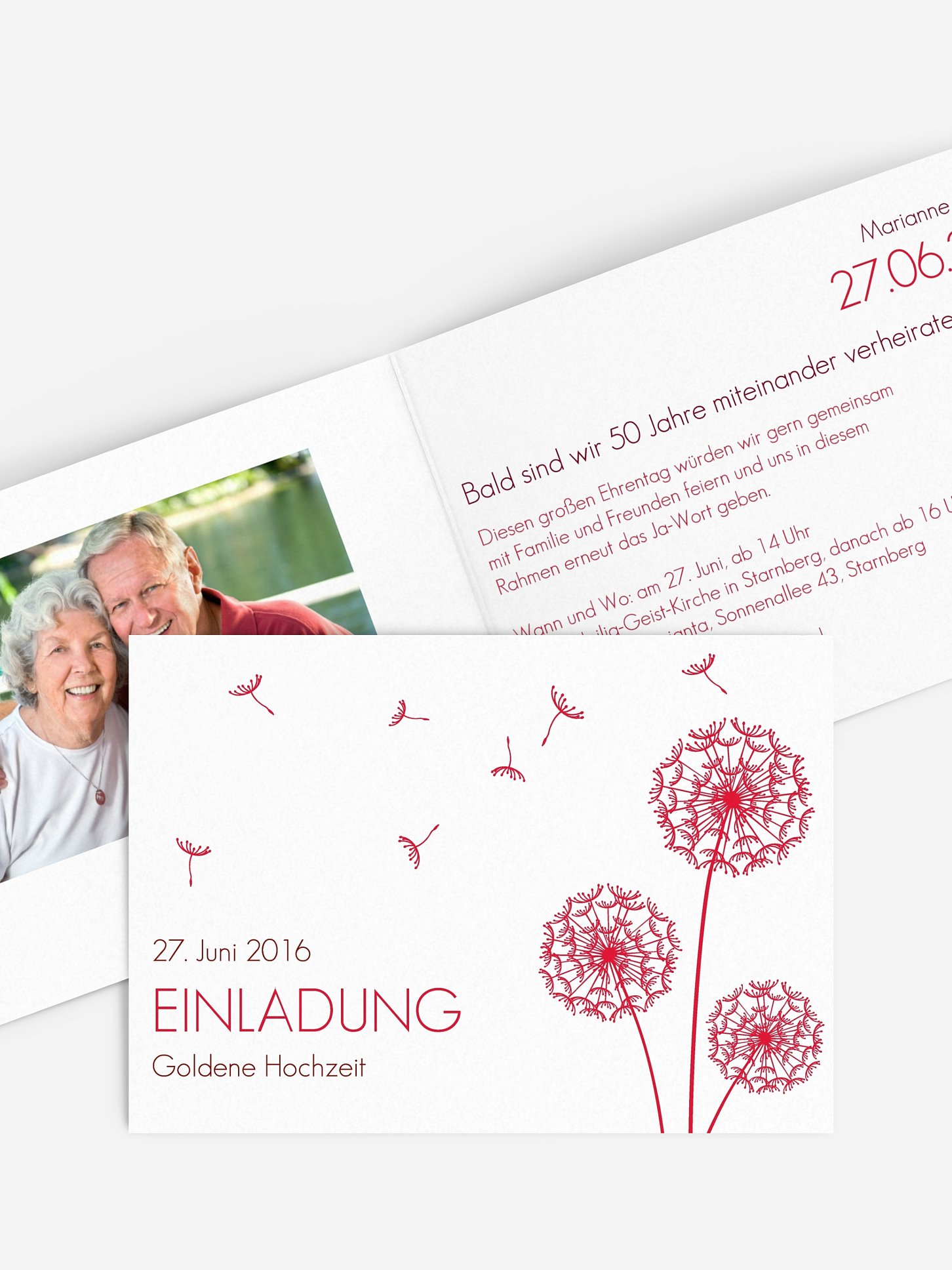 Einladung zur Goldenen Hochzeit Pusteblume