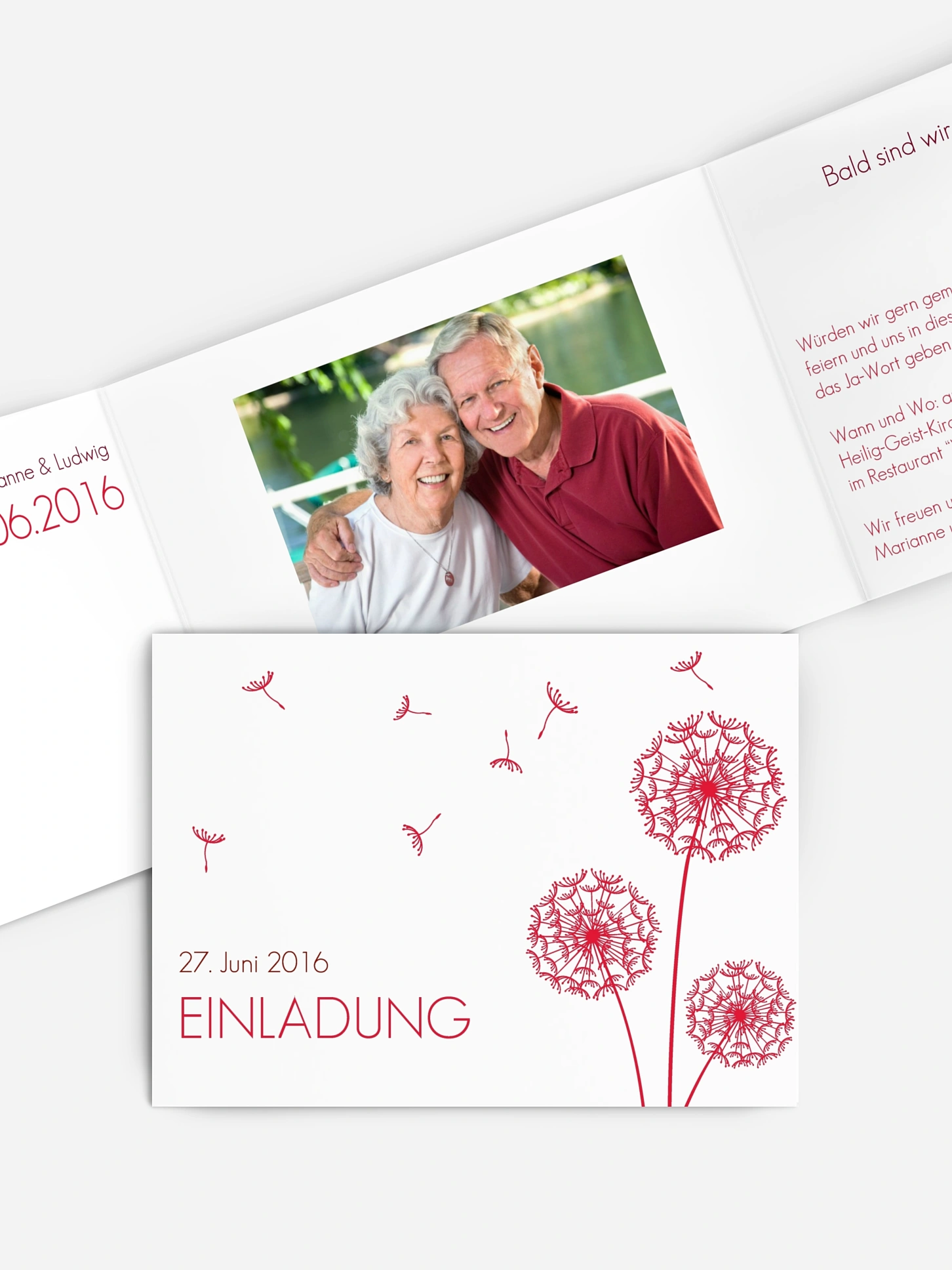 Einladung zur Goldenen Hochzeit Pusteblume