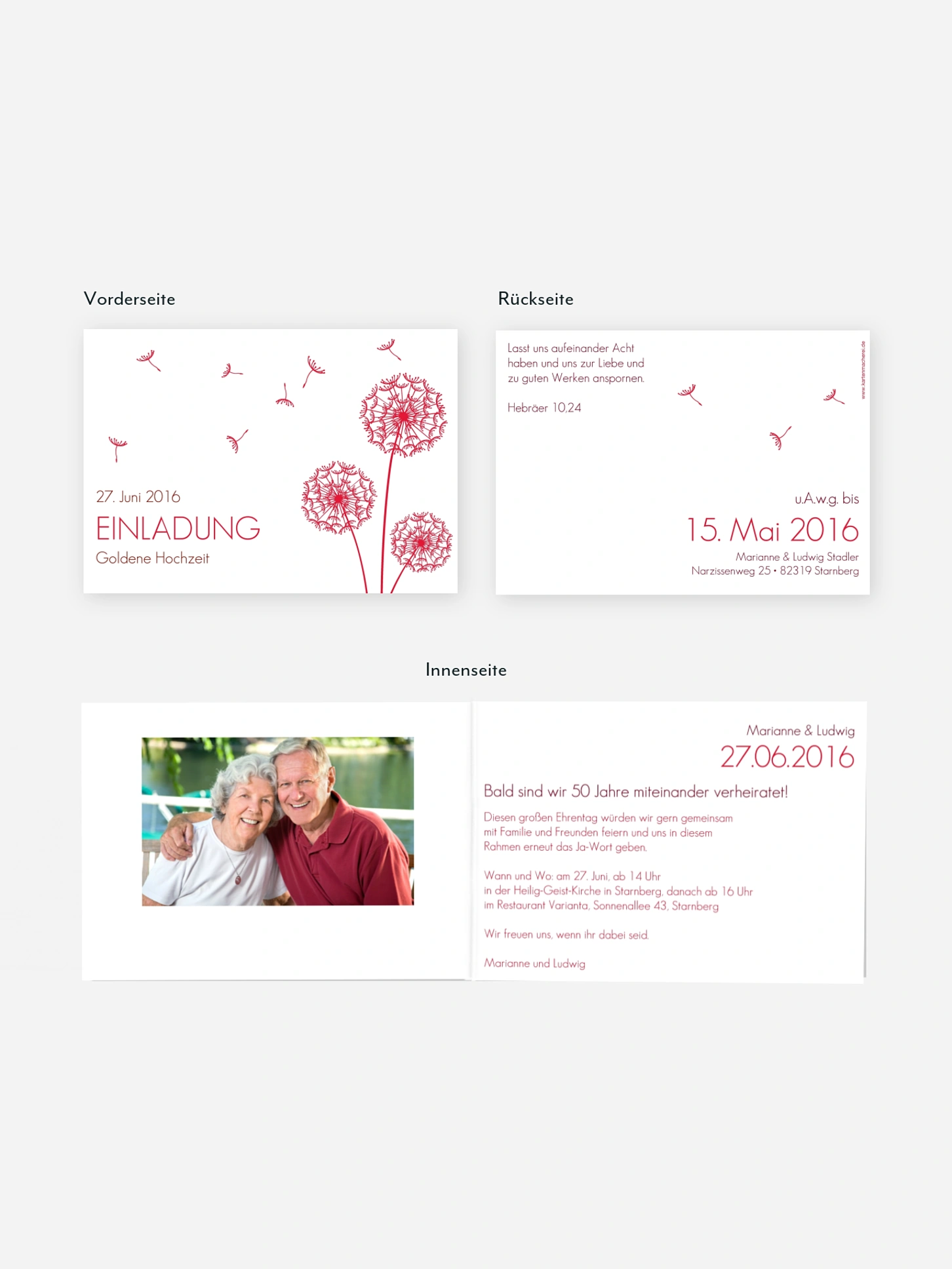 Einladung zur Goldenen Hochzeit Pusteblume