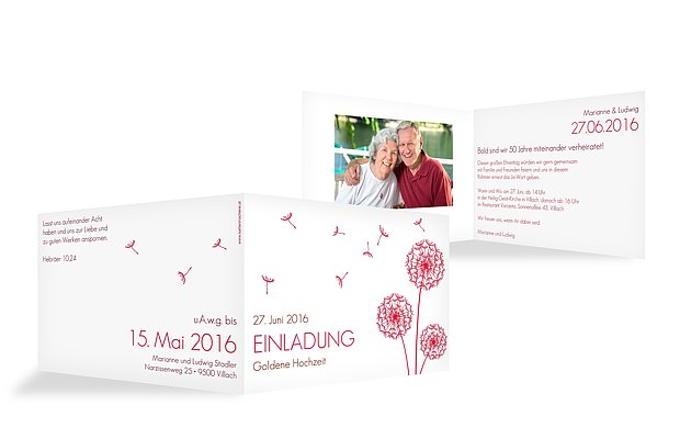 Einladung zur Goldenen Hochzeit Pusteblume