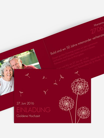 Einladung zur Goldenen Hochzeit Pusteblume