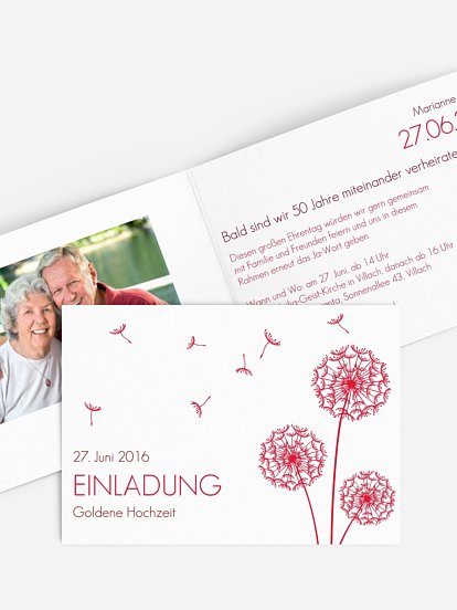Einladung zur Goldenen Hochzeit Pusteblume