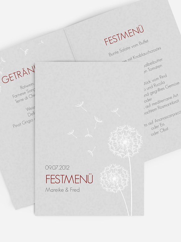 Menükarte Hochzeit Pusteblume