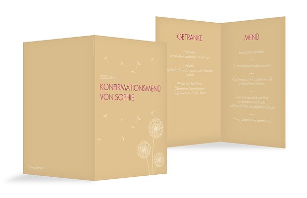 Menükarte Konfirmation Pusteblume