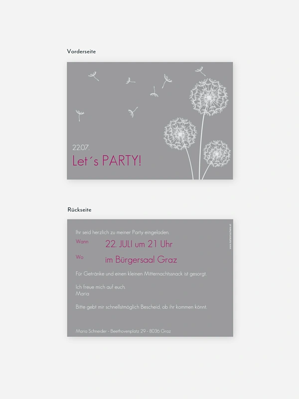 Partyeinladung Pusteblume