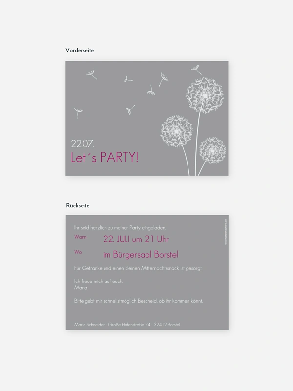 Partyeinladung Pusteblume