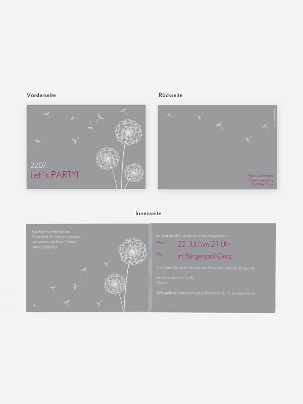 Partyeinladung Pusteblume